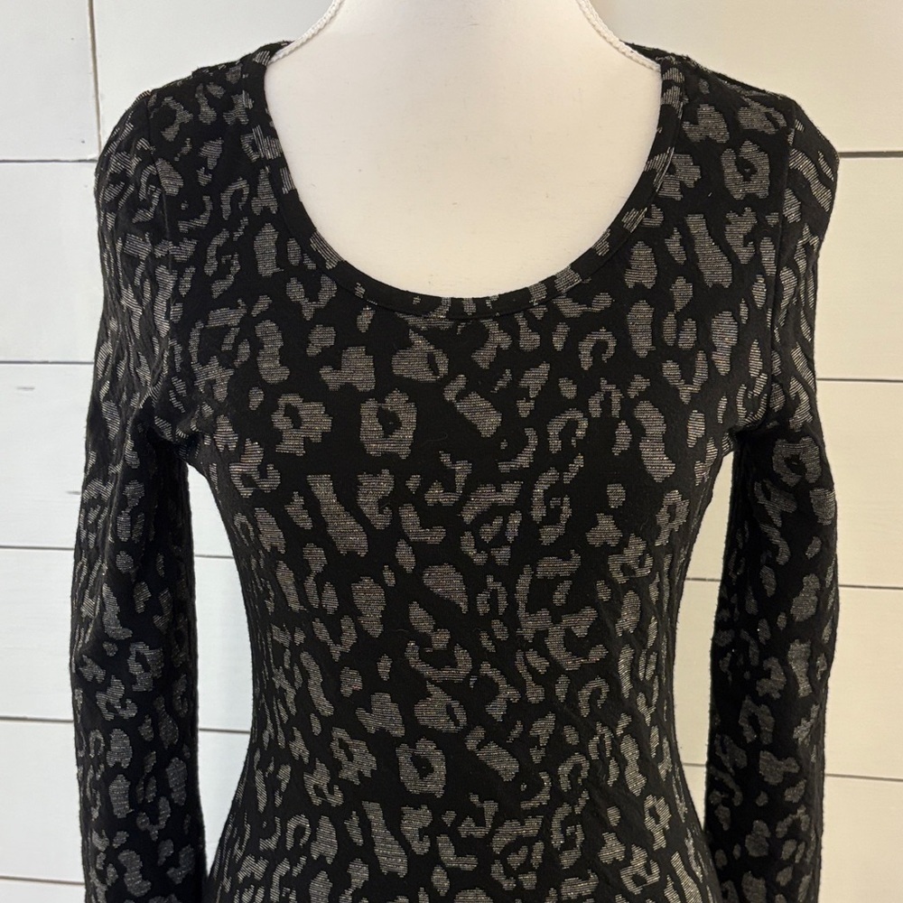 Material Girl Black and Gold Leopard Print Long Sleeve Dress
